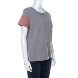 Pre Owned Kenzo Grey Printed Sleeve Cotton T Shirt M