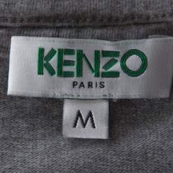 Pre Owned Kenzo Grey Printed Sleeve Cotton T Shirt M