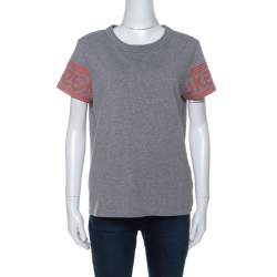 Pre Owned Kenzo Grey Printed Sleeve Cotton T Shirt M