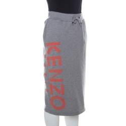 Pre Owned Kenzo Grey Printed Jersey Drawstring Detail Pencil Skirt XS