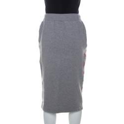 Pre Owned Kenzo Grey Printed Jersey Drawstring Detail Pencil Skirt XS