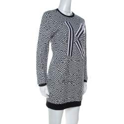 Pre Owned Kenzo Monochrome Molleton Chevron Sweatshirt Dress M