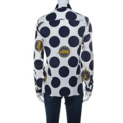 Pre Owned Kenzo White and Blue Dots And Logo Cotton Shirt M