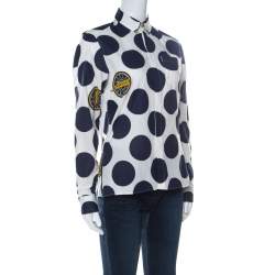 Pre Owned Kenzo White and Blue Dots And Logo Cotton Shirt M