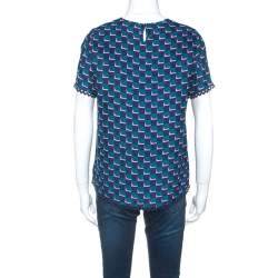 Pre Owned Kenzo Multicolor Printed Silk Short Sleeve Top S