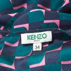 Pre Owned Kenzo Multicolor Printed Silk Short Sleeve Top S