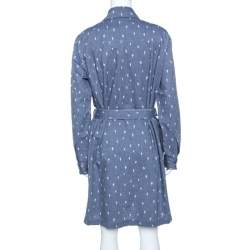 Pre Owned Kenzo Blue Denim Cactus Print Belted Shirt Dress L