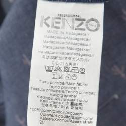 Pre Owned Kenzo Blue Denim Cactus Print Belted Shirt Dress L