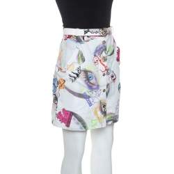 Kenzo White Printed Cotton Visage Button Down Skirt M