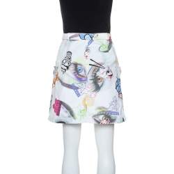 Kenzo White Printed Cotton Visage Button Down Skirt M