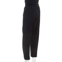Pre Owned Kenzo Black Crepe Drawstring Pants XL