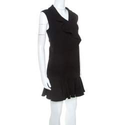 Pre Owned Kenzo Black Black Stretch Knit Ruffled Hem Short Dress S