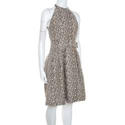 Pre Owned Kenzo Beige Animal Pattern Jacquard Sleeveless Dress S