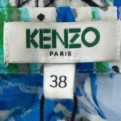 Pre Owned Kenzo Multicolor Printed Silk Short Sleeve Belted Shirt Dress M