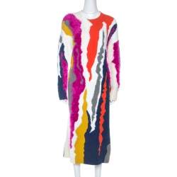 Pre Owned Kenzo Multicolor Mixed Texture Knit Dress L