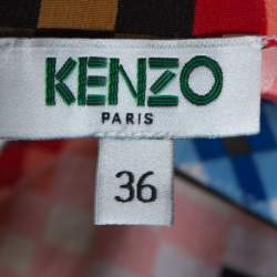 Pre Owned Kenzo Multicolor Silk Chevron Pattern Midi Dress S