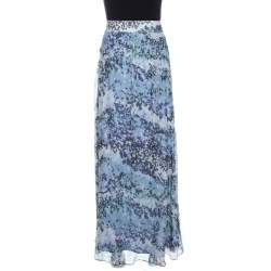 Pre Owned Kenzo Blue Abstract Print Silk Plisse Skirt L
