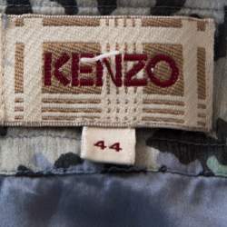 Pre Owned Kenzo Blue Abstract Print Silk Plisse Skirt L