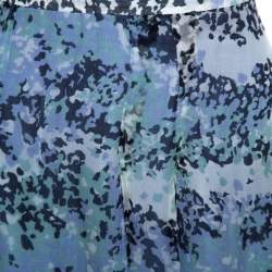 Pre Owned Kenzo Blue Abstract Print Silk Plisse Skirt L