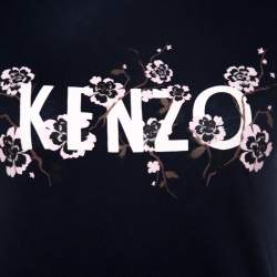 Pre Owned Kenzo Navy Blue Floral Logo Print Short Sleeve T-Shirt XS