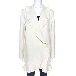 Kenzo Off White Wool Blend Ruffle Detail Jacket M