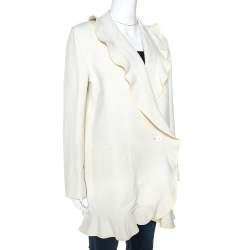 Kenzo Off White Wool Blend Ruffle Detail Jacket M