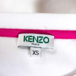Pre Owned Kenzo White Logo Embroidered Cotton Long Sleeve Sweatshirt XS