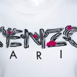 Pre Owned Kenzo White Logo Embroidered Cotton Long Sleeve Sweatshirt XS
