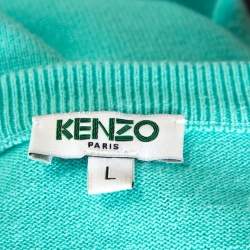 Pre Owned Kenzo Aqua Blue Paris Intarsia Knit Long Sleeve Jumper L