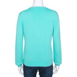 Pre Owned Kenzo Aqua Blue Paris Intarsia Knit Long Sleeve Jumper L