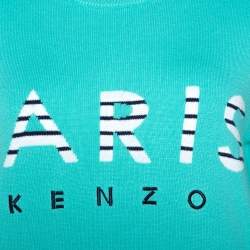 Pre Owned Kenzo Aqua Blue Paris Intarsia Knit Long Sleeve Jumper L