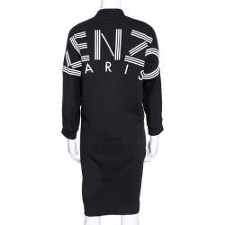 Pre Owned Kenzo Black Cotton Fleece Logo Print Sweatshirt Dress S