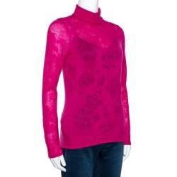 Pre Owned Kenzo Fuchsia Knit Turtleneck Long Sleeve Top M