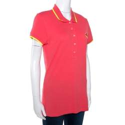 Pre Owned Kenzo Coral Pink Cotton Pique Tiger Embroidered Polo T-Shirt M