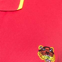 Pre Owned Kenzo Coral Pink Cotton Pique Tiger Embroidered Polo T-Shirt M
