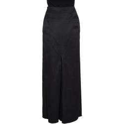 Pre Owned Kenzo Black Stretch Cotton Pleat Detail Flared Maxi Skirt S