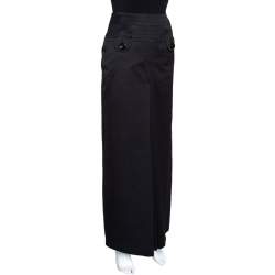 Pre Owned Kenzo Black Stretch Cotton Pleat Detail Flared Maxi Skirt S