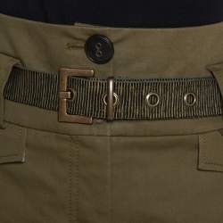Pre Owned Kenzo Olive Green Stretch Cotton Belted Maxi Skirt S