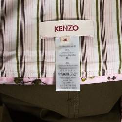 Pre Owned Kenzo Olive Green Stretch Cotton Belted Maxi Skirt S