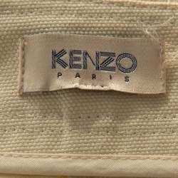 Pre Owned Kenzo Cream Textured Cotton High Waisted Cropped Pants M