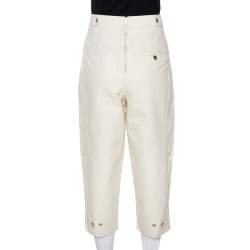 Pre Owned Kenzo Cream Textured Cotton High Waisted Cropped Pants M