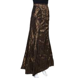 Pre Owned Kenzo Black & Gold Striped Taffeta Maxi Skirt L