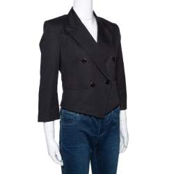 Pre Owned Kenzo Black Cotton Linen Double Breasted Crop Jacket M