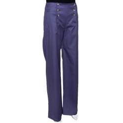 Pre Owned Kenzo Purple Cotton Wide Leg Trousers M