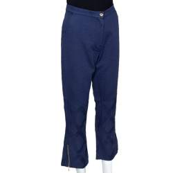 Pre Owned Kenzo Blue Diamond Patterned Cotton Straight Leg Trousers M