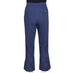 Pre Owned Kenzo Blue Diamond Patterned Cotton Straight Leg Trousers M