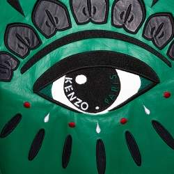  Kenzo Green Eye Embroidered Leather Zip Front Jacket S