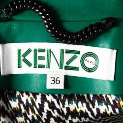  Kenzo Green Eye Embroidered Leather Zip Front Jacket S