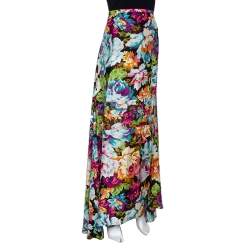 Pre Owned Kenzo Multicolor Floral Print Silk Maxi Skirt M