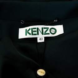 Kenzo Forest Green Crepe Gathered Detail Single Button Blazer M 
